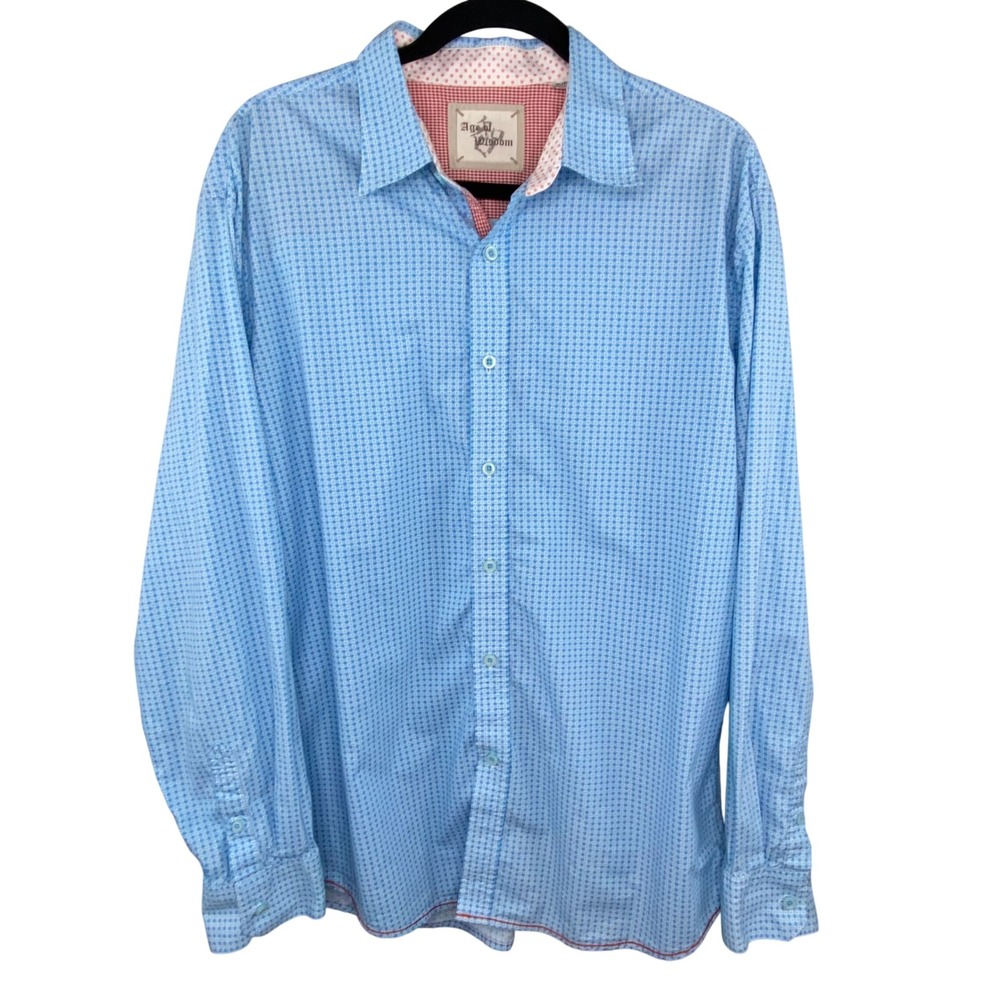 Age of Wisdom Button Down Shirt Mens XL‎ Blue Geometric Pattern Cotton Artsy